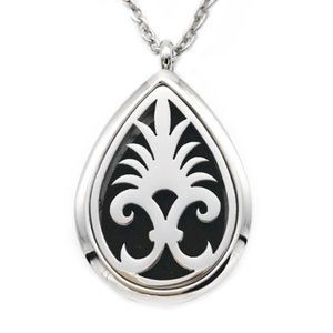 Fleur di Lis Teardrop Stainless Steel Essential Oil Necklace Hypoallergenic